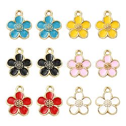 24Pcs 6 Colors Alloy Enamel Pendants, Flower Charms, Golden, Mixed Color, 16x13.5x2mm, Hole: 1.6mm, 4pcs/color(FIND-FS0005-31)