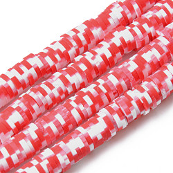 Handmade Polymer Clay Beads Strands, for DIY Jewelry Crafts Supplies, Heishi Beads, Disc/Flat Round, Red, 6x0.5~1mm, Hole: 1.8mm, about 320~447pcs/strand, 15.75 inch~16.14 inch(40~41cm)(CLAY-N008-010G)