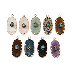 Natural & Synthetic Gemstone Carved Pendants, Oval Charms, with Brass Findings, Golden, 35.5x16x6mm, Hole: 2mm(GG-CBA5963-02)