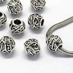 Alloy European Beads, Large Hole Beads, Rondelle, Antique Silver, 11x10.5mm, Hole: 5mm(X-PALLOY-S079-126AS)