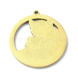 201 Stainless Steel Pendants, Laser Cut, Flat Round with Leopard Charm, Golden, 27x25x1mm, Hole: 1.5mm(STAS-R118-03G)