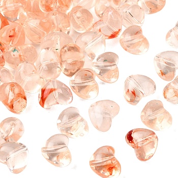 Transparent Acrylic Beads, Heart, Two Tone, Light Salmon, 10x13x9mm, Hole: 1.6mm, about 714pcs/500g