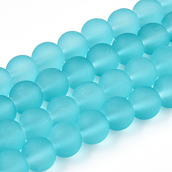 Transparent Glass Bead Strands, Frosted, Round, Dark Turquoise, 8mm, Hole: 1~1.6mm, about 99pcs/strand, 31.4 inch
