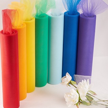 Deco Mesh Ribbons, Tulle Fabric, Tulle Roll Spool Fabric For Skirt Making, Mixed Color, 30cm, 25yards/roll(22.86m/roll)