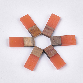 Resin & Walnut Wood Pendants, Rectangle, Coral, 22.5~23x8.5~9x3.5mm, Hole: 2mm