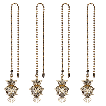 Brass Ceiling Fan Pull Chain Extenders, Owl Pendant Decorations, with Iron Ball Chains, Antique Bronze, 375mm, 4pcs/set