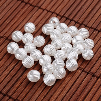 Round Imitation Pearl Acrylic Beads, White, 6mm, Hole: 1.2~1.5mm, about 4796pcs/500g
