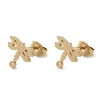 Ion Plating(IP) 304 Stainless Steel Stud Earring Findings, Dragonfly, Golden, 10x11mm, Hole: 1.2mm, Pin: 0.7x11mm