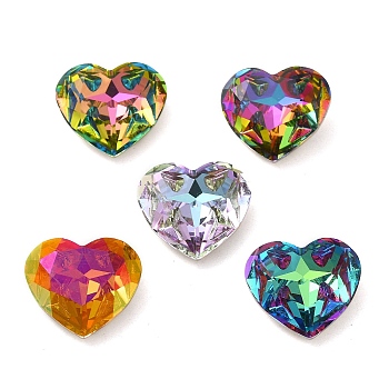 Glass Rhinestone Cabochons, Point Back & Back Plated, Faceted, Heart, Mixed Color, 15.5x18x7.5mm