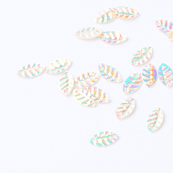 Plastic Paillette Links, Sequins Beads, Leaf, Creamy White, 8.5x4.5x0.5mm, Hole: 1mm, about 30000pcs/500g