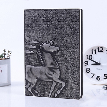 Rectangle 3D Embossed PU Leather Notebook, A5 Horse Pattern Journal, for School Office Supplies, Gray, 215x145mm