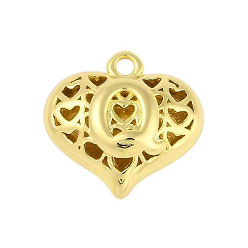 Hollow Brass Pendants for Valentine's Day, Heart with Letter, Real 18K Gold Plated, Letter Q, 25x26x13mm, Hole: 2.5mm