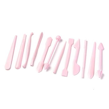 Plastic Baking Carving Tools, for DIY Cake Decoration, Chocolate, Candy, Soap, Pink, 21x9x2cm, 12pcs/box