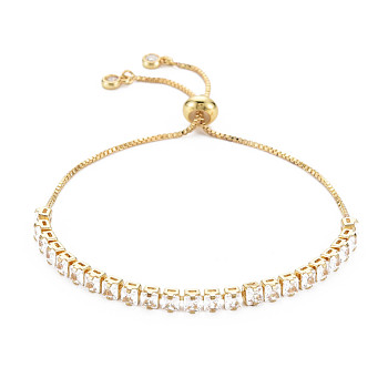 Cubic Zirconia Tennis Bracelet, Real 18K Gold Plated Brass Slider Bracelet for Women, Nickel Free, Clear, 10.63 inch(27cm)