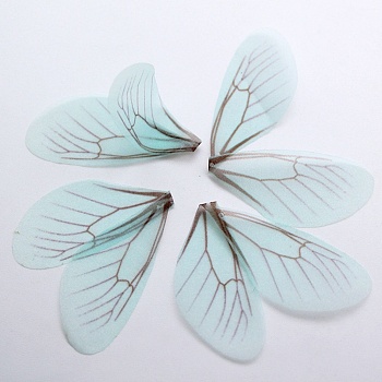 Atificial Craft Chiffon Butterfly Wing, Handmade Organza Dragonfly Wings, Gradient Color, Ornament Accessories, Light Blue, 92x20mm, Hole: 1.5mm