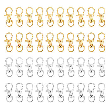 40Pcs 2 Colors Alloy Swivel Lobster Claw Clasps, Swivel Snap Hook, Platinum & Golden, 35x13mm, Hole: 8.5mm, 20pcs/color