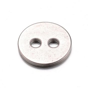 201 Stainless Steel Buttons, 2-Hole, Flat Round, Stainless Steel Color, 12x1mm, Hole: 2mm