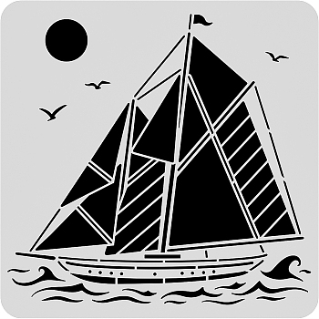 Plastic Reusable Drawing Painting Stencils Templates, for Painting on Scrapbook Fabric Tiles Floor Furniture Wood, Square, Sailing Boat Pattern, 300x300mm