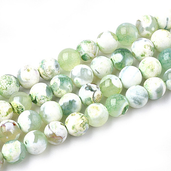 Natural Fire Crackle Agate Beads Strands, Dyed, Round, Honeydew, 8mm, Hole: 1mm, about 46~48pcs/strand, 14.56 inch~15.15 inch