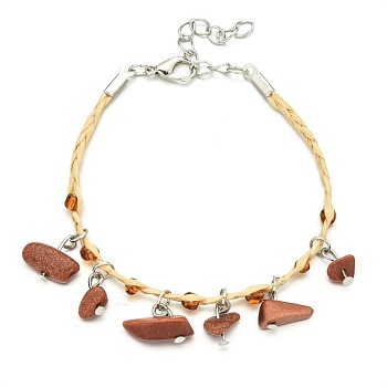 Boho Multicolor Beads Gravel Woven Anklets, Synthetic Goldstone Anklets