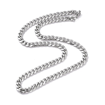 201 Stainless Steel Cuban Link Chain Necklace with 304 Stainless Steel Clasps for Men Women, Stainless Steel Color, 23.82 inch(60.5cm), Link: 10x8x2mm
