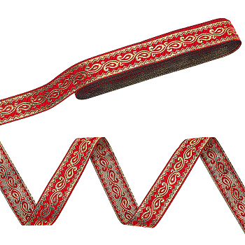 WADORN 1Roll Ethnic Style Embroidery Polyester Ribbons, Jacquard Flower Ribbon, Tyrolean Ribbon, Garment Accessories, Red, 3/4 inch(20mm), about 7.66 Yards(7m)/Set