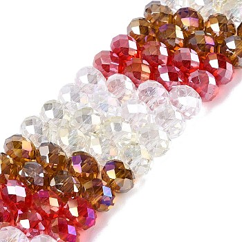 Electroplate Transparent Glass Beads Strands, Rondelle, Faceted, Mixed Color, 7.5~8x5.5~6mm, Hole: 1~1.4mm, about 56~60pcs/strand, 12.60~13.39 inch(32~34cm)