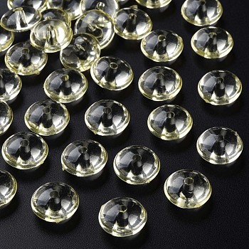 Transparent Acrylic Beads, Flat Round, Yellow, 14x7mm, Hole: 2mm, about 615pcs/500g