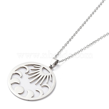 201 Stainless Steel Sun with Moon Phase Pendant Necklace with Cable Chains(NJEW-Q317-04P)-2