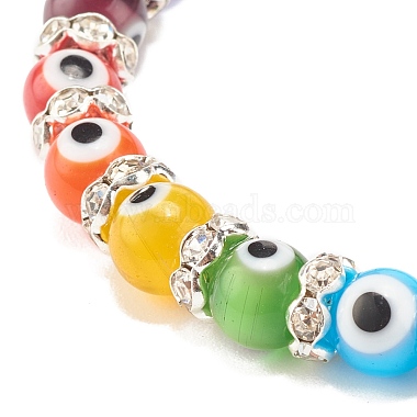 Bracelet extensible perlé au chalumeau coloré mauvais œil avec strass en cristal pour femme(BJEW-JB07872-02)-4