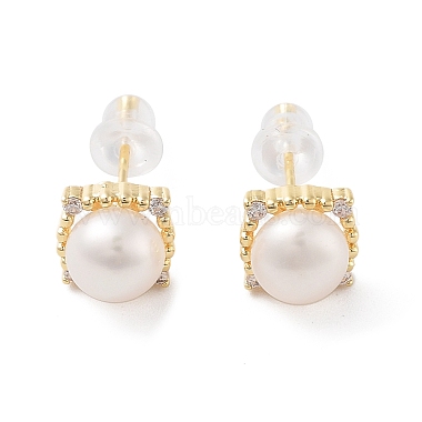 White Round Pearl Stud Earrings