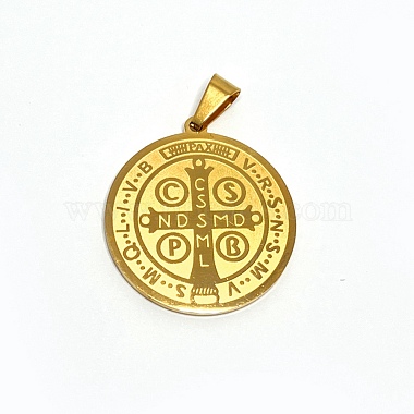 Trendy Necklace Findings Flat Round with San Benito 304 Stainless Steel Pendants(STAS-L012-A10G)-2