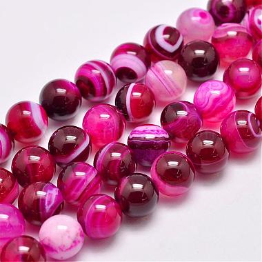 12mm DeepPink Round Striped Agate Beads