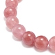 Bracelet extensible à perles rondes en quartz fraise naturel et cristal de quartz(BJEW-JB09014)-5