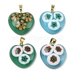 Handmade Lampwork Pendants, Heart Charms, with Brass Snap on Bails, Rack Plating, Golden, 21.5~22x21.5~22x6.5mm, Hole: 4x4mm(LAMP-D006-03G)