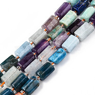 Natural Mixed Gemstone Beads Strands, with Seed Beads, Natural Citrine & Lapis Lazuli & Amazonite & Amethyst & Aquamarine & Botswana Agate, Faceted, Column, 8.5~12x5.5~7.5x4.5~7mm, Hole: 1.2mm, about 15~16pcs/strand, 7.09 inch~7.68 inch(18~19.5cm)(X-G-N327-06A)