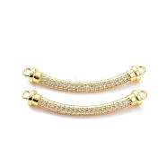 Brass Micro Pave Clear Cubic Zirconia Normal Link Connectors, Long-Lasting Plated, Rectangle, Real 18K Gold Plated, 38x5mm, Hole: 1.6mm(ZIRC-K086-31G)