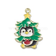 Alloy Christmas Style Pendants, Penguin, Christmas Tree, Medium Sea Green, 31x21x1.3mm, Hole: 1.8mm(PALLOY-O108-01LG-05)