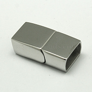 304 Stainless Steel Magnetic Clasps with Glue-in Ends, Rectangle, Stainless Steel Color, 25x13x8mm, Hole: 6x11mm(STAS-I011-12)