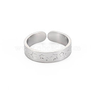 304 Stainless Steel Moon and Star Open Cuff Ring for Women, Stainless Steel Color, US Size 9 1/4(19.1mm)(RJEW-S405-240P)