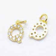 Brass Micro Pave Grade AAA Cubic Zirconia Charms, Letter Q, Cadmium Free & Nickel Free & Lead Free, Real 18K Gold Plated, 9x6x1.5mm, Hole: 2mm(ZIRC-P067-11G-Q-NR)