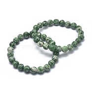 Natural Green Spot Jasper Bead Stretch Bracelets, Round, 2 inch~2-3/8 inch(5~6cm), Bead: 5.8~6.8mm(X-BJEW-K212-A-017)