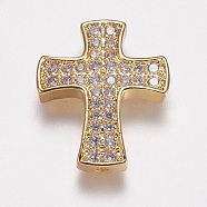Brass Micro Pave Cubic Zirconia Beads, Cross, Golden, 23.5x19.5x3.5mm, Hole: 1.5mm(ZIRC-E143-28G)