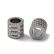 303 Stainless Steel European Beads, Large Hole Beads, Grooved Column, Stainless Steel Color, 10x10mm, Hole: 6mm(STAS-Q302-29B-P)