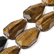 Natural Tiger Eye Beads Strands, Faceted Teardrop, 36~40x24~26x9.5~10.5mm, Hole: 2mm, about 9pcs/strand, 14.96''(38cm)(G-P548-B21-01)