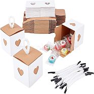 Nbeads Kraft Paper Box, with Nylon Cord, Square with Heart, White, 5.65x5.6x5.6cm(CON-NB0001-80)