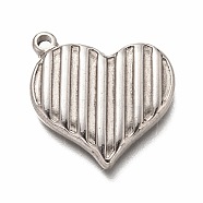 304 Stainless Steel Pendants, Heart with Stripe Pattern, Stainless Steel Color, 22x23.5x3.5mm(STAS-H126-10P)