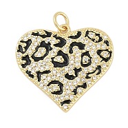 Rack Plating Brass Pendants, Heart Charms, with Cubic Zirconia and Enamel, Long-Lasting Plated, Lead Free & Cadmium Free, with Jump Ring, Real 18K Gold Plated, 22.5x23.5x2mm, Hole: 3mm(KK-Q028-52G)