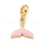 Rack Plating Alloy Enamel Fishtail European Dangle Charms, Large Hole Pendants, Golden, Cadmium Free & Nickel Free & Lead Free, Pearl Pink, 25mm, Hole: 4.6mm, Fishtail: 15.5x16.5x2.5mm(FIND-B034-49G-01)