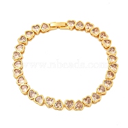 Rack Plating Brass Pave Cubic Zirconia Heart Link Bracelets, Long-Lasting Plated, Lead Free & Cadmium Free, Real 18K Gold Plated, Moccasin, 7-5/8 inch(19.5cm)(BJEW-Q347-05G-03)